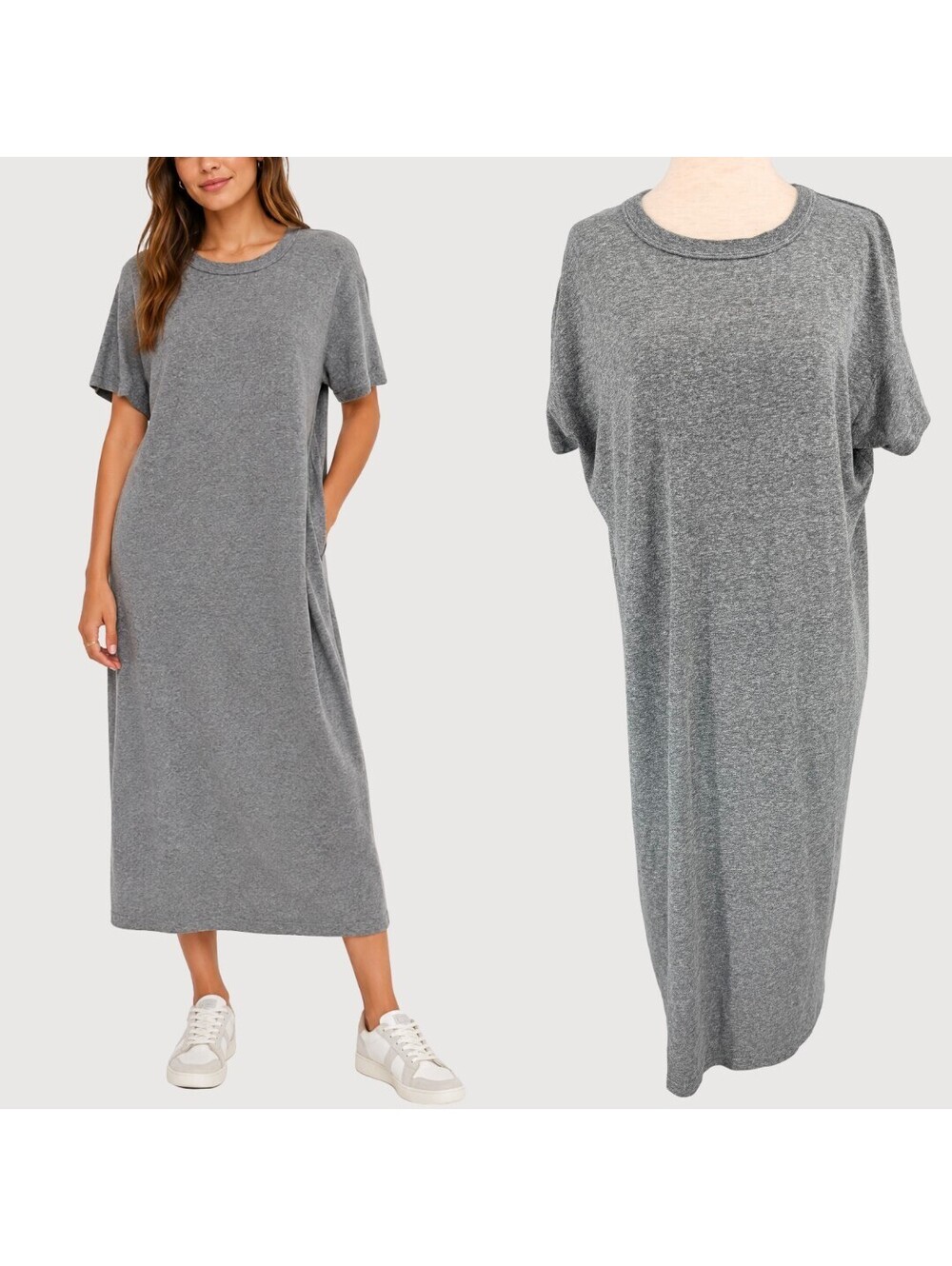 THE GREAT T-Shirt Midi Dress Heather Gray Crew Neck Size 0